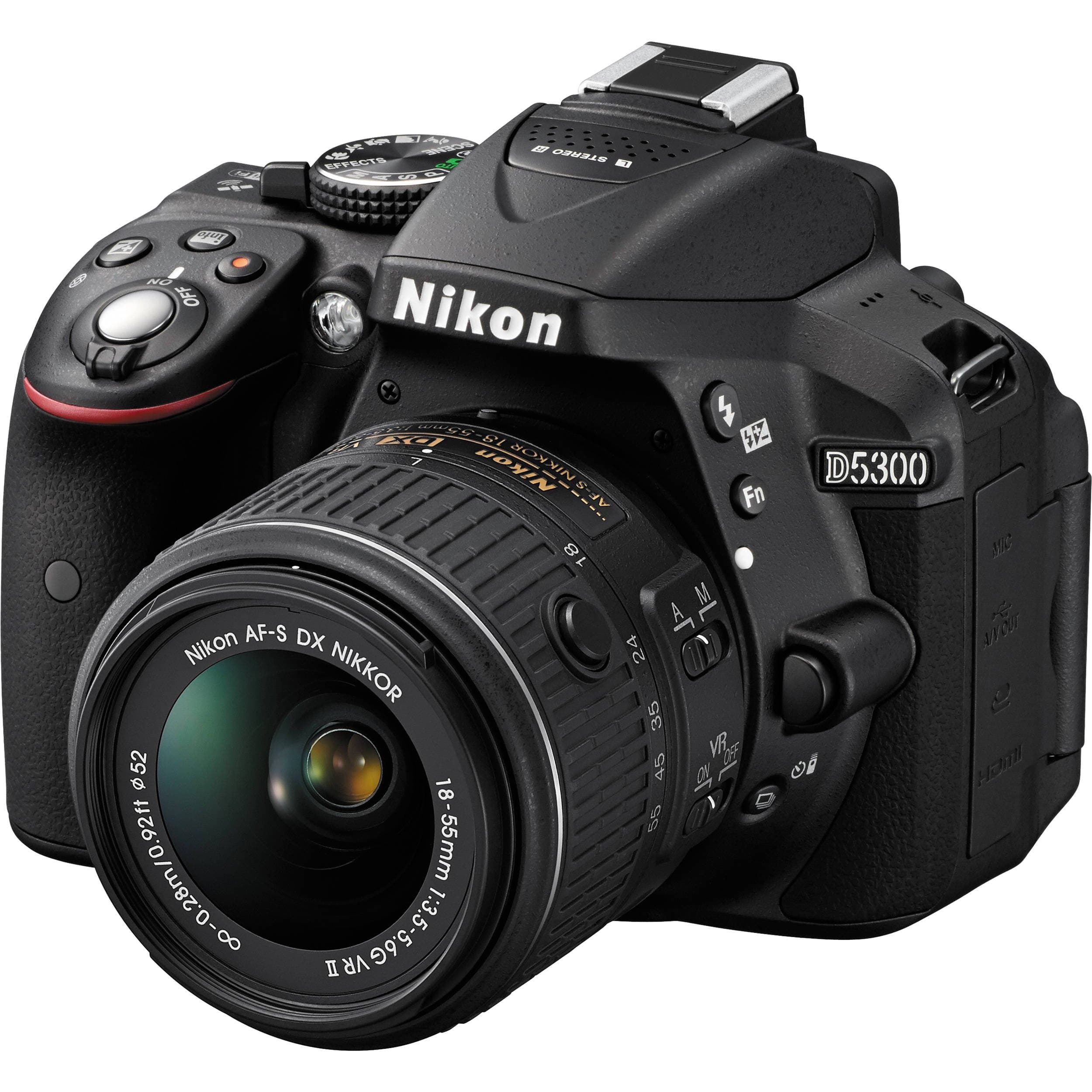 D5300 24.2 MP CMOS Digital SLR Camera with 18-55mm f/3.5-5.6G ED VR Auto Focus-S DX NIKKOR Zoom Lens (Black)