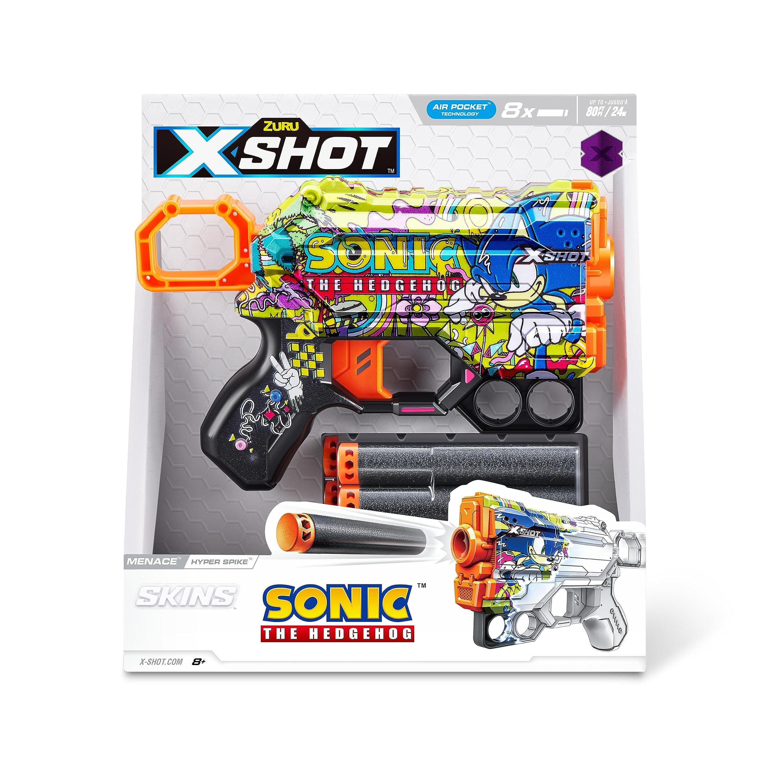XSHOT Skins Menace Sonic Blue Bulk HYPER SPIKE, Blaster,Design Toy Gun For Kids Teen Adult Boy & Girl, Aiming & Target Outdoor Games, Gift For kids Ages 8+