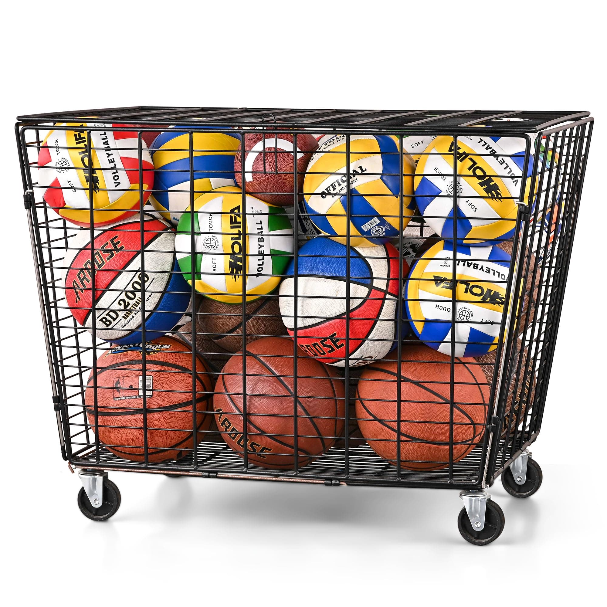 Mythinglogic Rolling Ball Storage Cart, Sports Equipment Storage Organizer for Garage/Basement/Entryway, Ball Storage Bin with Casters (Extra Large)