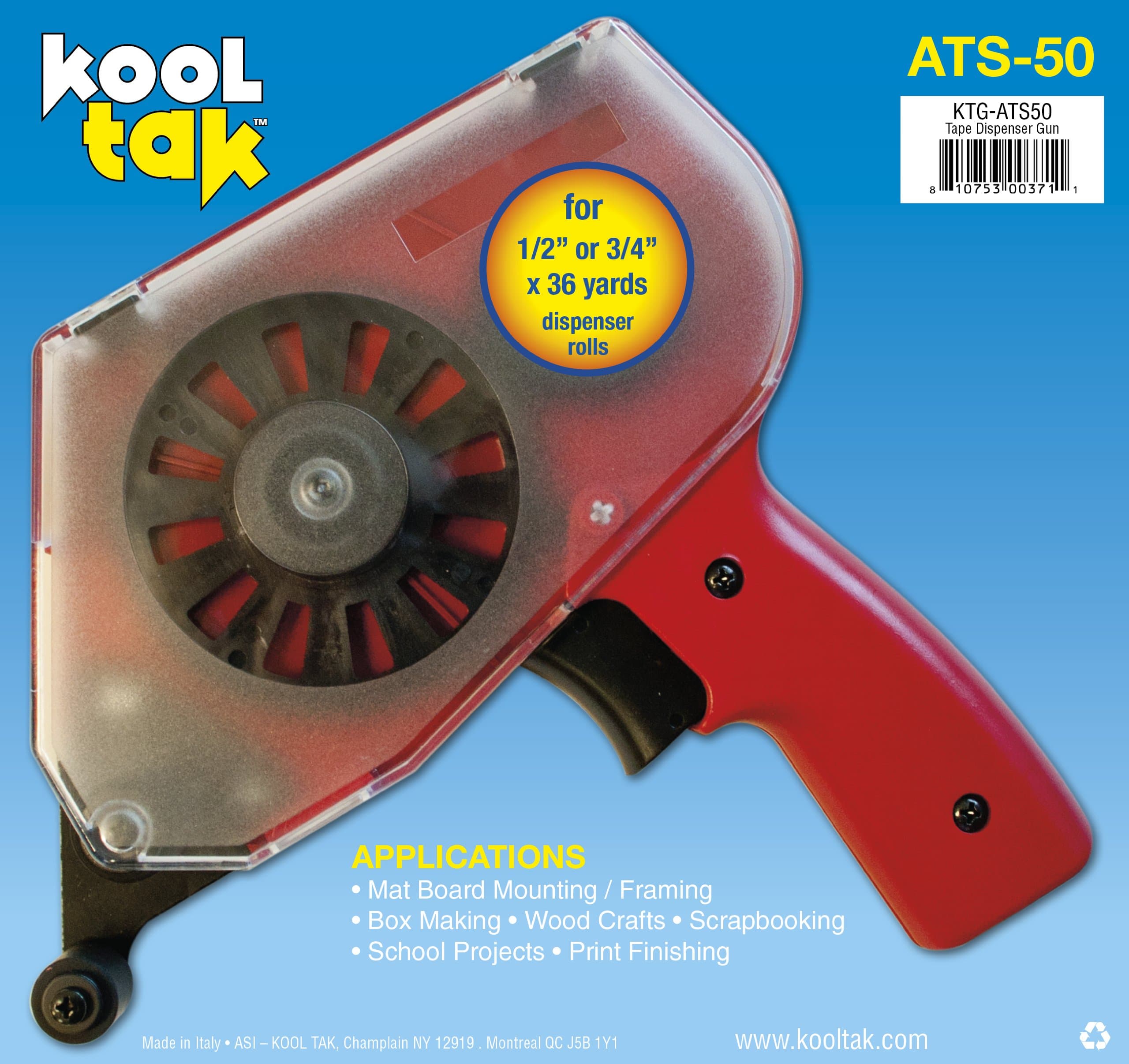 KOOL TAK ATS 50 Adhesive Tape Applicator, Red