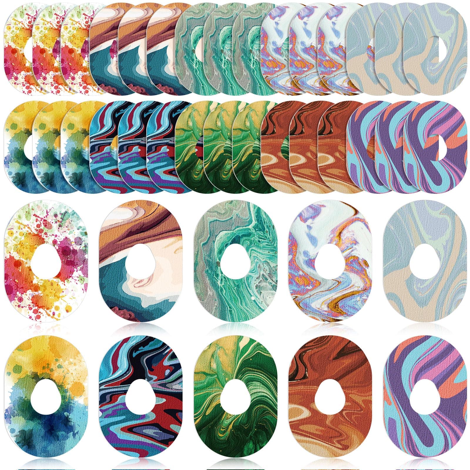 30 Pack Adhesive Patches Compatible with Dexcom G7 G6 CGM Tape Breathable Overpatch Pre Cut Adhesive Water-Resistant Tape Stickers Sensor Covers, 10 Swirl Styles(Compatible with Dexcom G7)