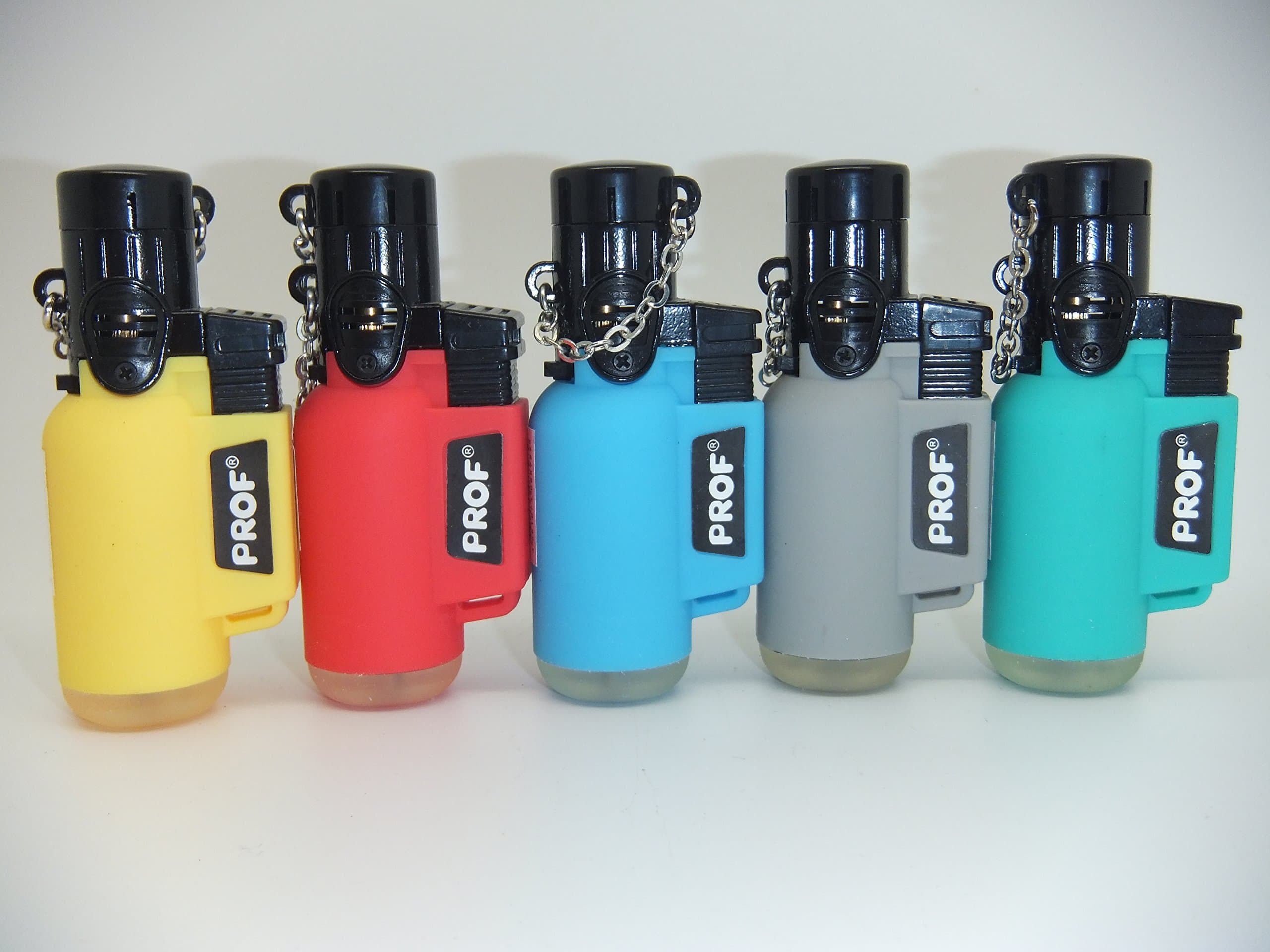 Prof Rubber, Blowtorch, Windproof, Electronic, Refillable, Jet Lighter, Gas Turbo,Yellow, Pink, Blue, Grey, Green (Yellow)