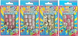 Vivace 4Pack 48Tips Color Changing Under Sun Fake Nails, Artificial Preglued Junior Sticker Nails 11461 etc (Sun 1)