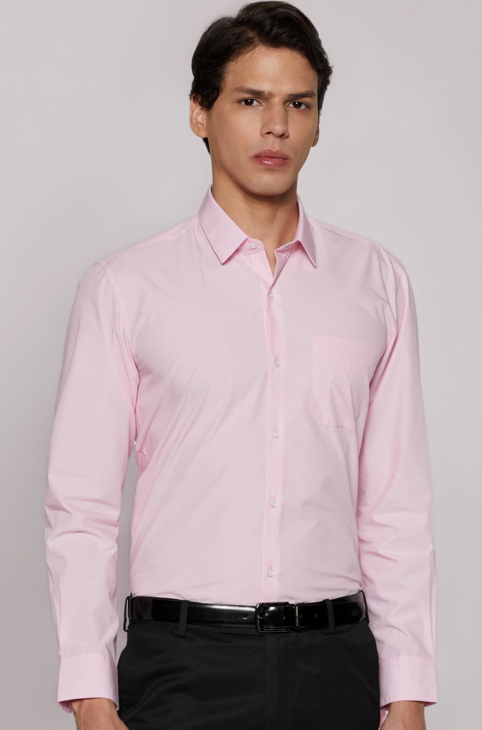 Peter England Men's Everday Regular Fit Solid Shirt | Cotton Rich | 5-Pin Pocketing