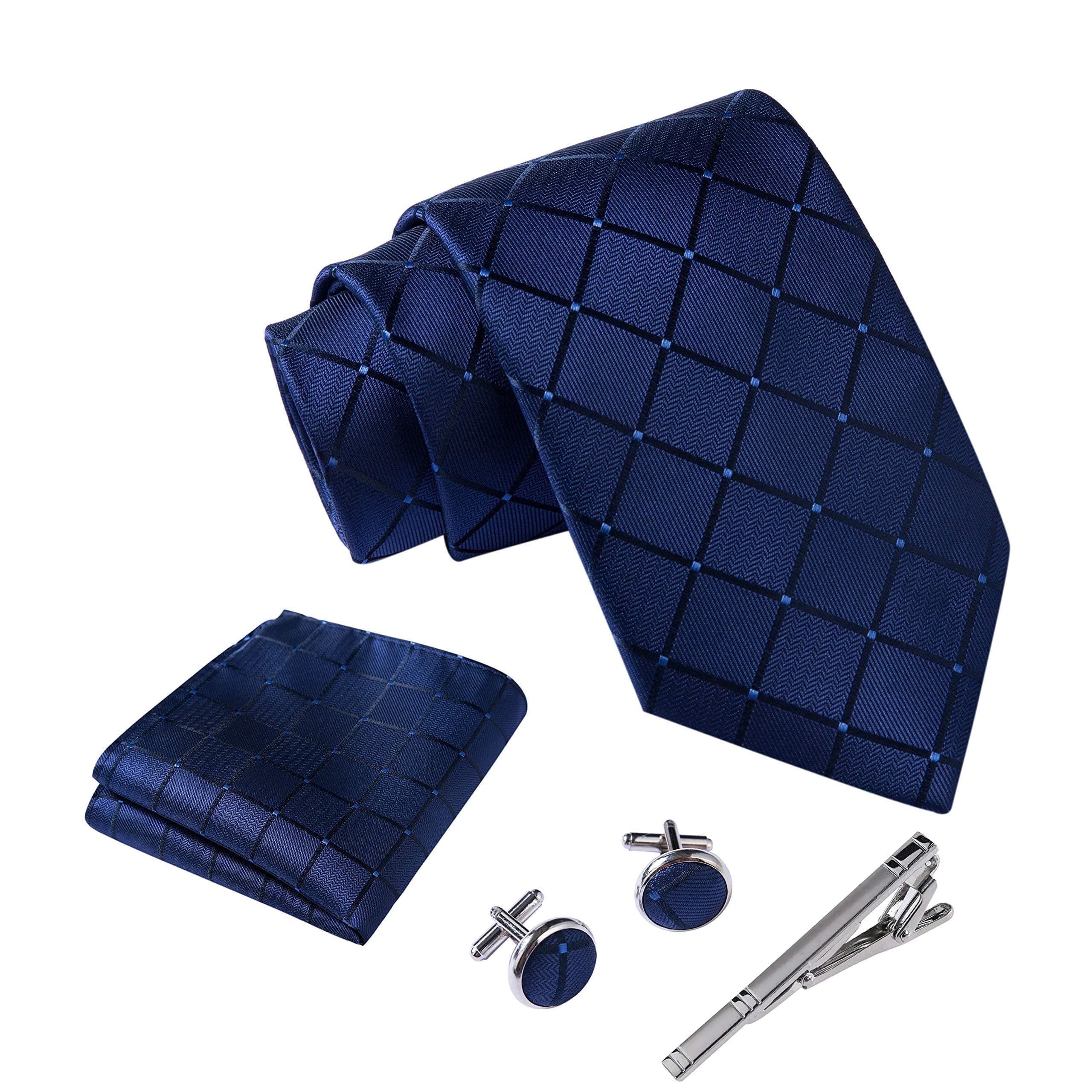 Ties for Men Set with Pocket Square Cufflink and Tie Clip | Necktie Handkerchief in Gift Box for Wedding and Business
