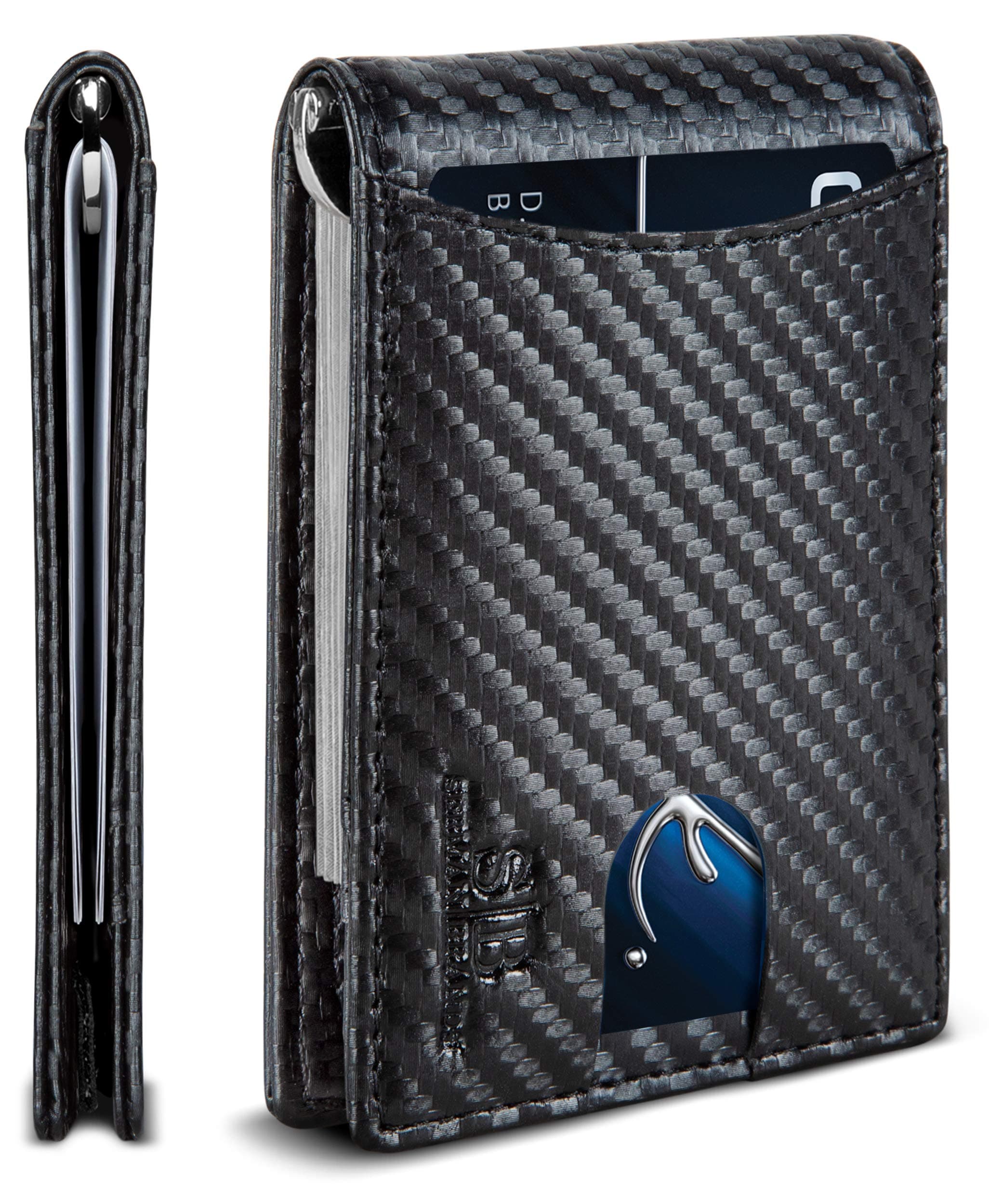 RFID Blocking Slim Bifold Genuine Leather Minimalist Front Pocket Wallets for Men with Money Clip Thin