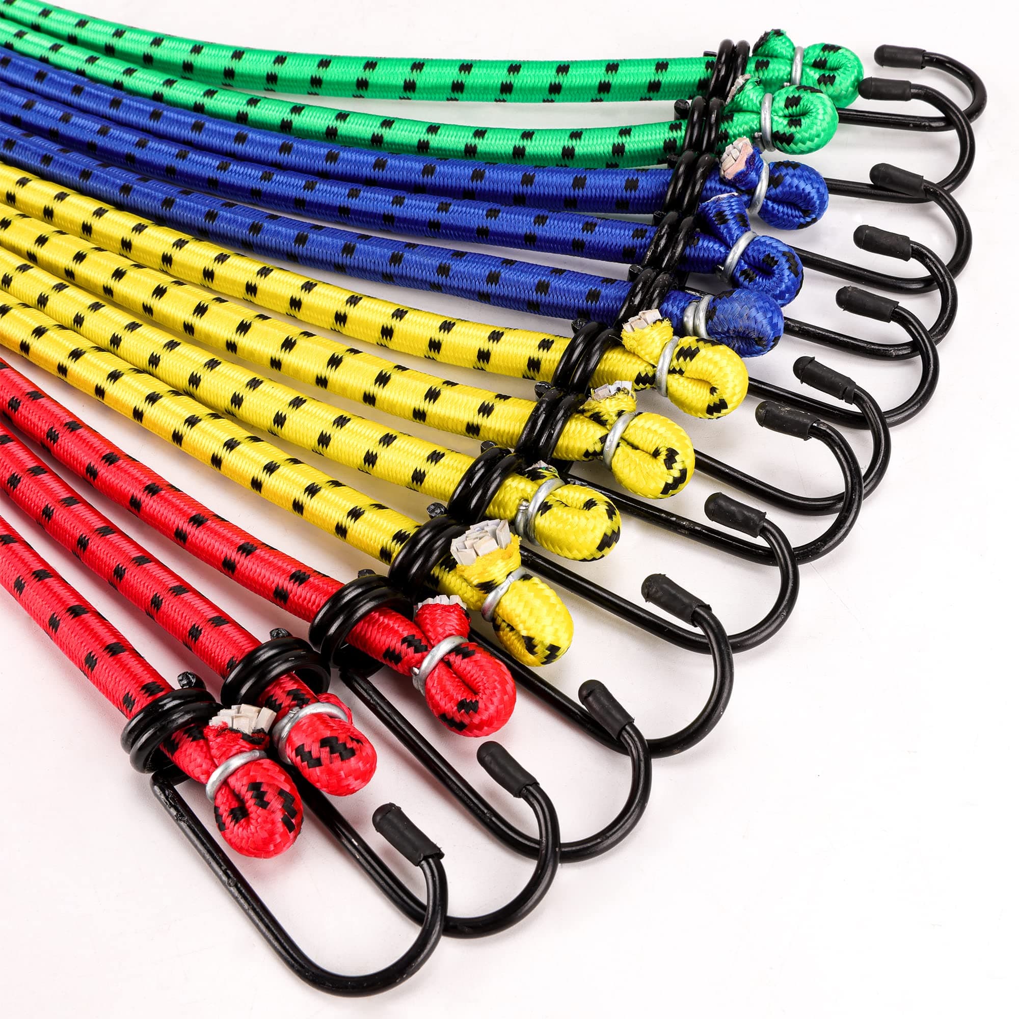 GOKSOY 12 Pack Bungee Cords with Hooks, Elastic Bungee Straps, Rope Widely used in Caravan, Luggage, Camping, Bike Rack, Tent etc. Multicolor, 3pcs x 40'', 3pcs x 32'', 3pcs x 24'', 3pcs x 16''