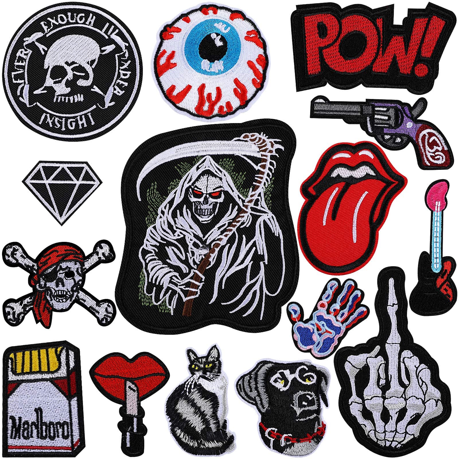 15 Pcs Assorted Cool Design Iron on Patches, Sew On Patches Embroidery Applique Repair Stickers for Clothing, Shirts, Backpacks, Jackets, Jeans, Hats, Repair The Hole