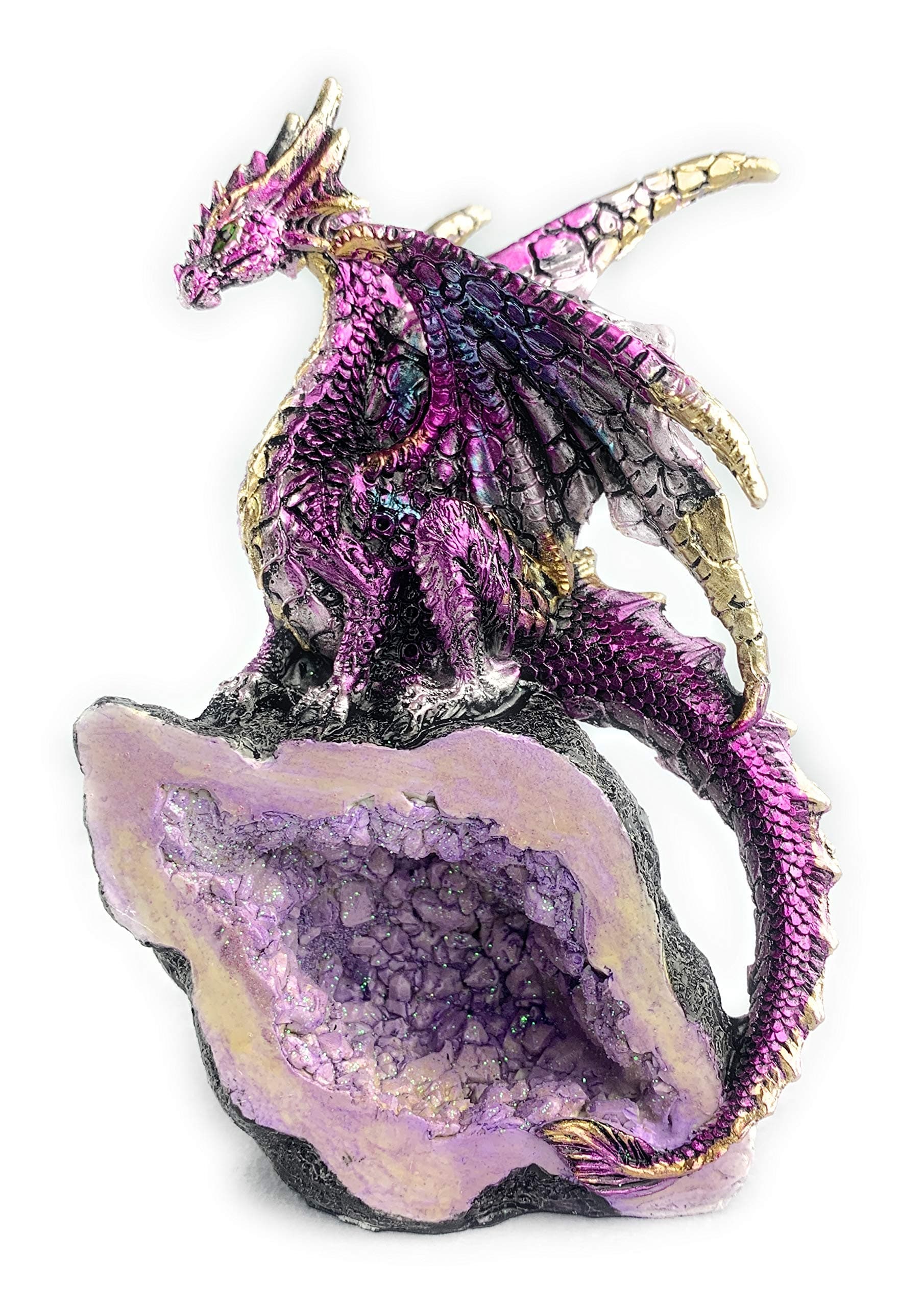 Ain’t It Nice Dragon Statue Rock Faux Geode Cavern Sparkling Medieval Collectible Fantasy Dragon Figurine Décor, Purple 3.5(L) X 2.5(W) X 5.5(H) inches