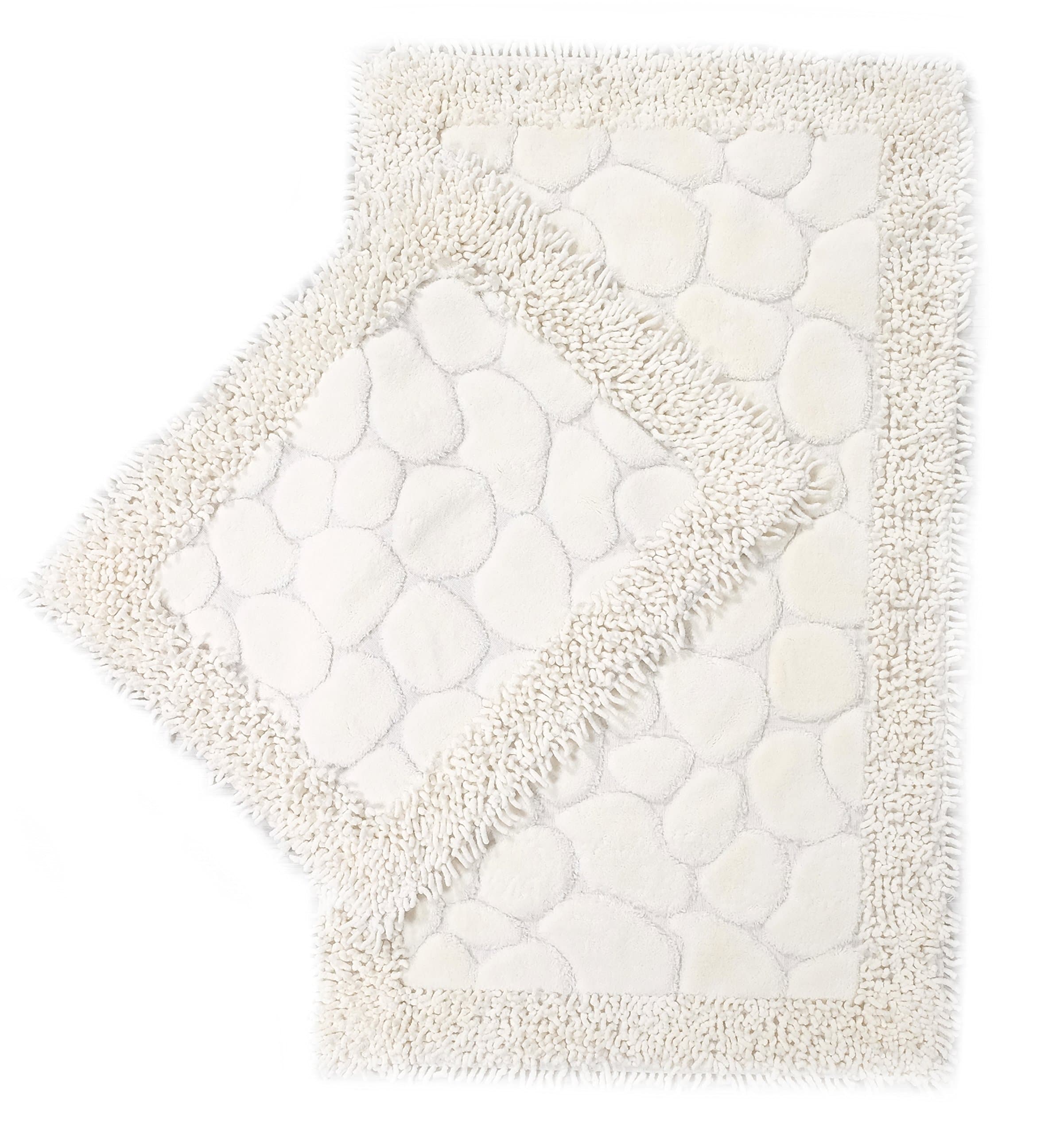 Chiara Rose Cotton 2 Piece Bath Rug Set Extra Large Absorbent Quick Dry Bathroom Toilet Mat Cream