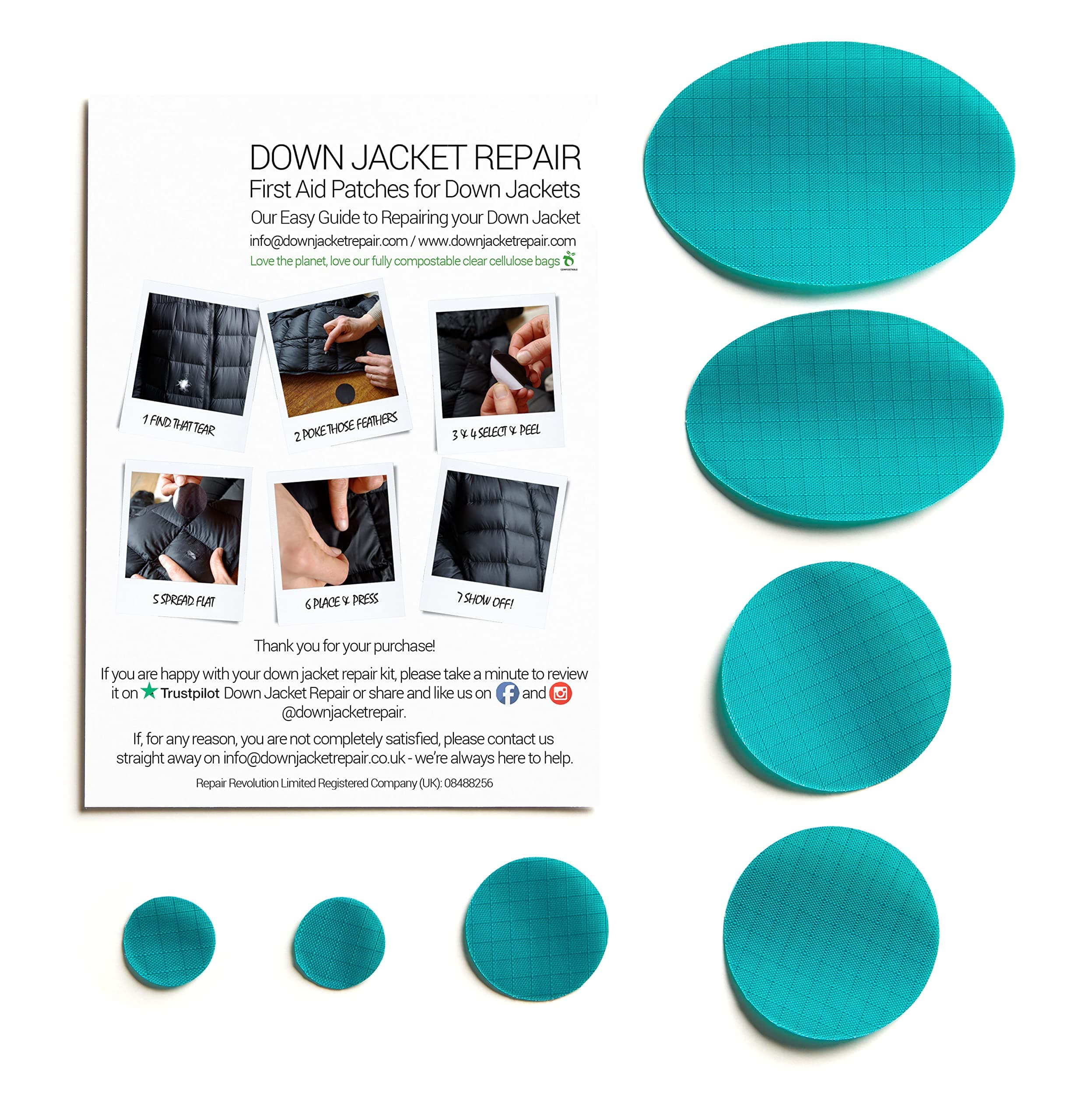 Down Jacket Repair Patches: Easy to Use, Pre-Cut, Self-Adhesive, Waterproof Fabric, Tear-Resistant Rip-Stop Nylon Fabric Patches for Clothing, Down Jacket Patches, Outdoor Gear - SEA Green