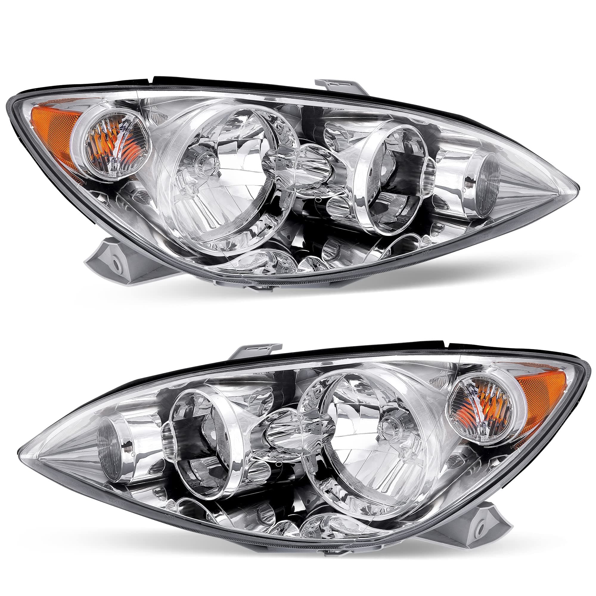 oEdRo Headlight Assembly Compatible with 2005 2006 Camry 05 06 Headlamp with Amber Reflector Clear Lens Chrome Housing