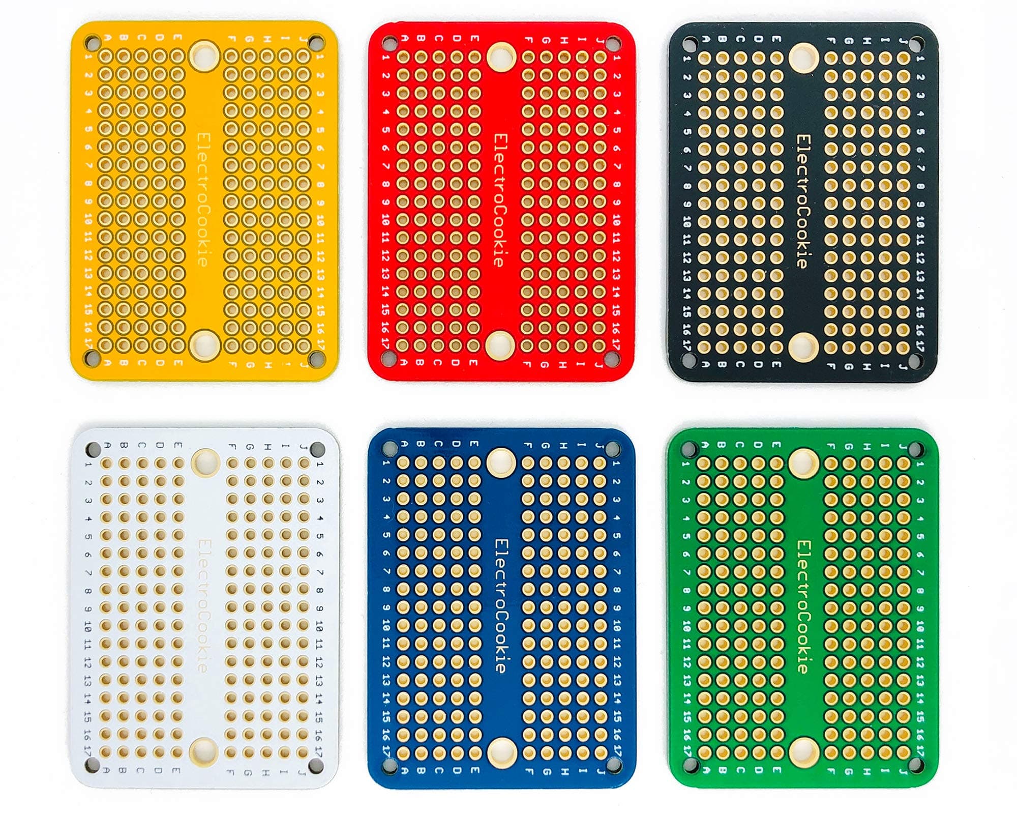 ElectroCookie Mini PCB Prototype Board Solderable Breadboard for DIY Electronics, Compatible for Mini Arduino Soldering Projects, Gold-Plated (6 Pack, Multicolor)