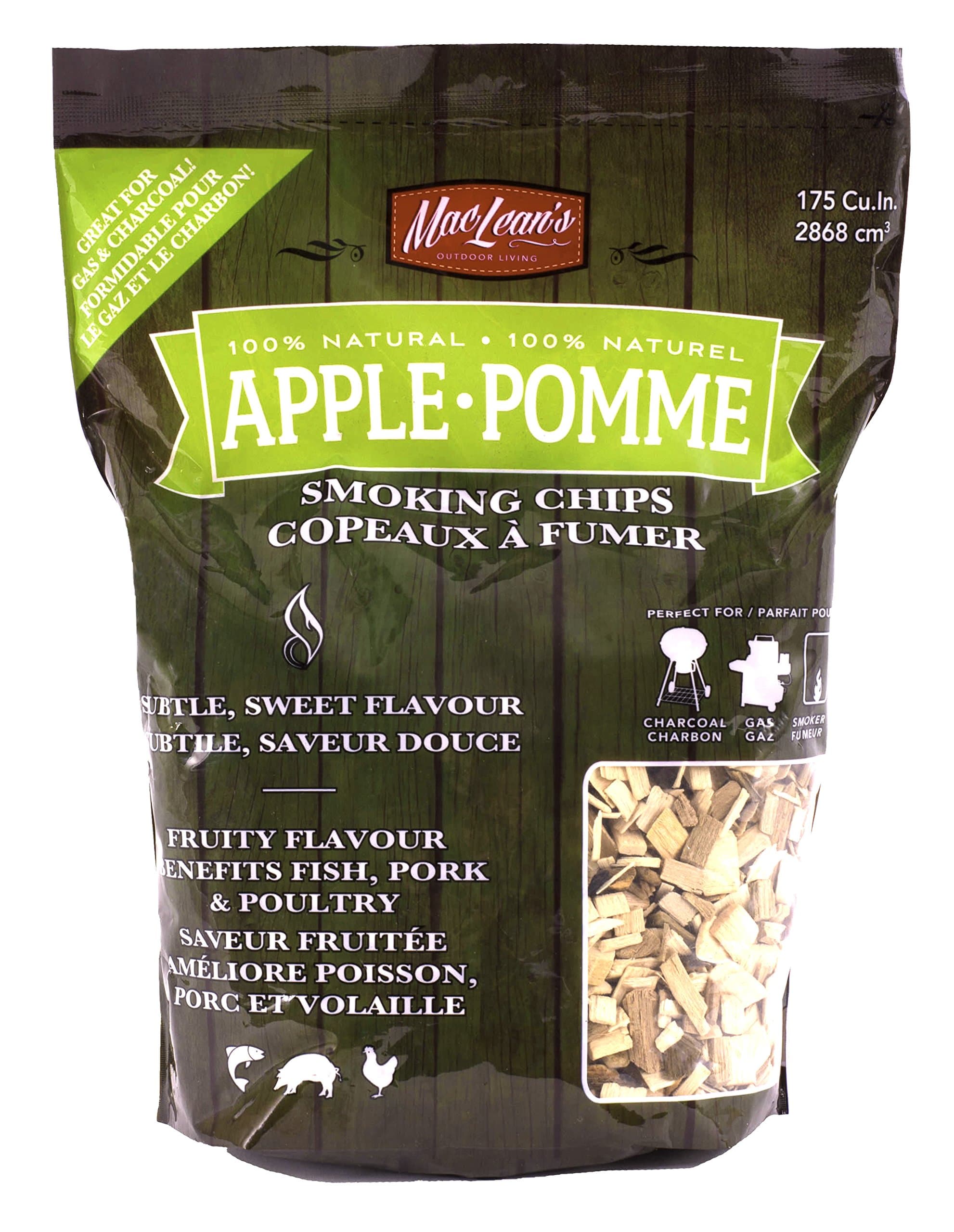 MacLean's Outdoor Authentic Apple Wood Smoking Chips, 175 Cu. in. Bag