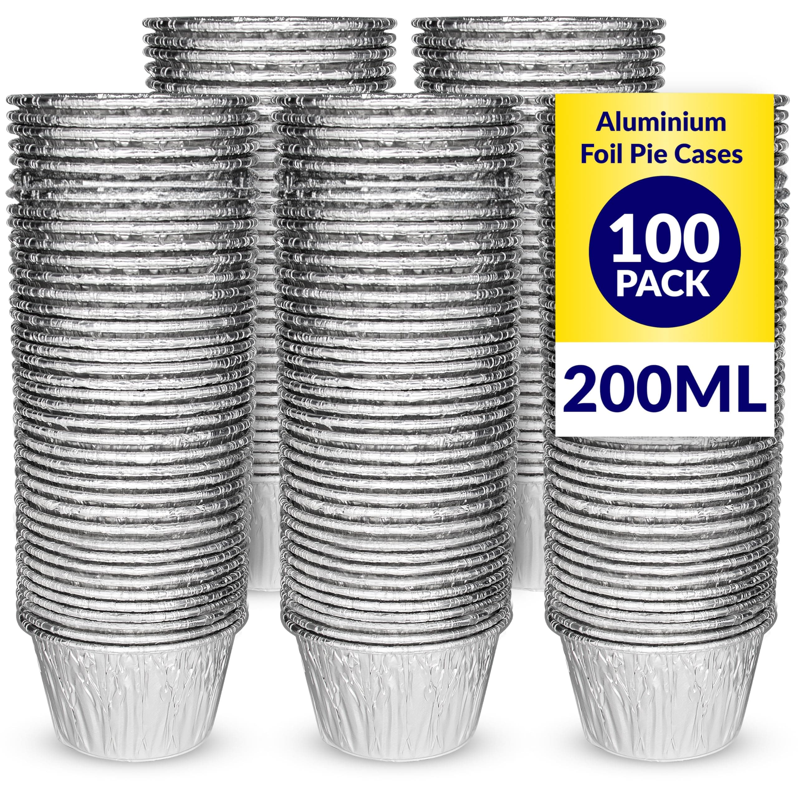 Foil Pie Cases - 100 Pack Reusable Foil Cupcake Cases 200ml - Aluminium Foil Tin Cups for Airfryer - Silver Cupcake Cases for Foil Dishes and Baking Moi Moi, Muffin, Tart, and Yorkshire Pudding