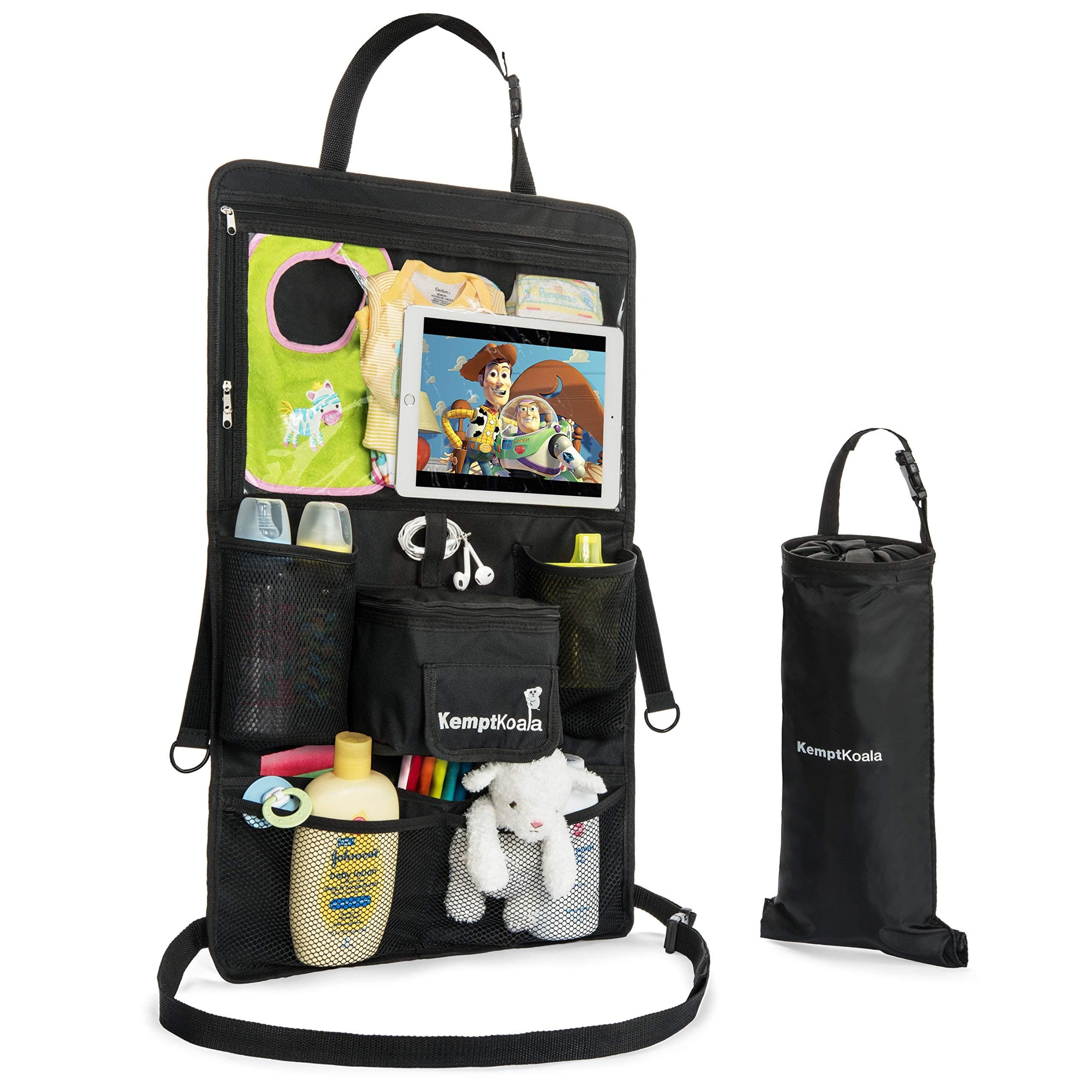 Ultimate Car Backseat Organizer w/Touch Screen Friendly 17” Tablet Pocket & Cup Holder – #1 Guaranteed Back Seat Car Organizer for Kids w/Handy Pockets for Wipes, Toys etc. Size: Large