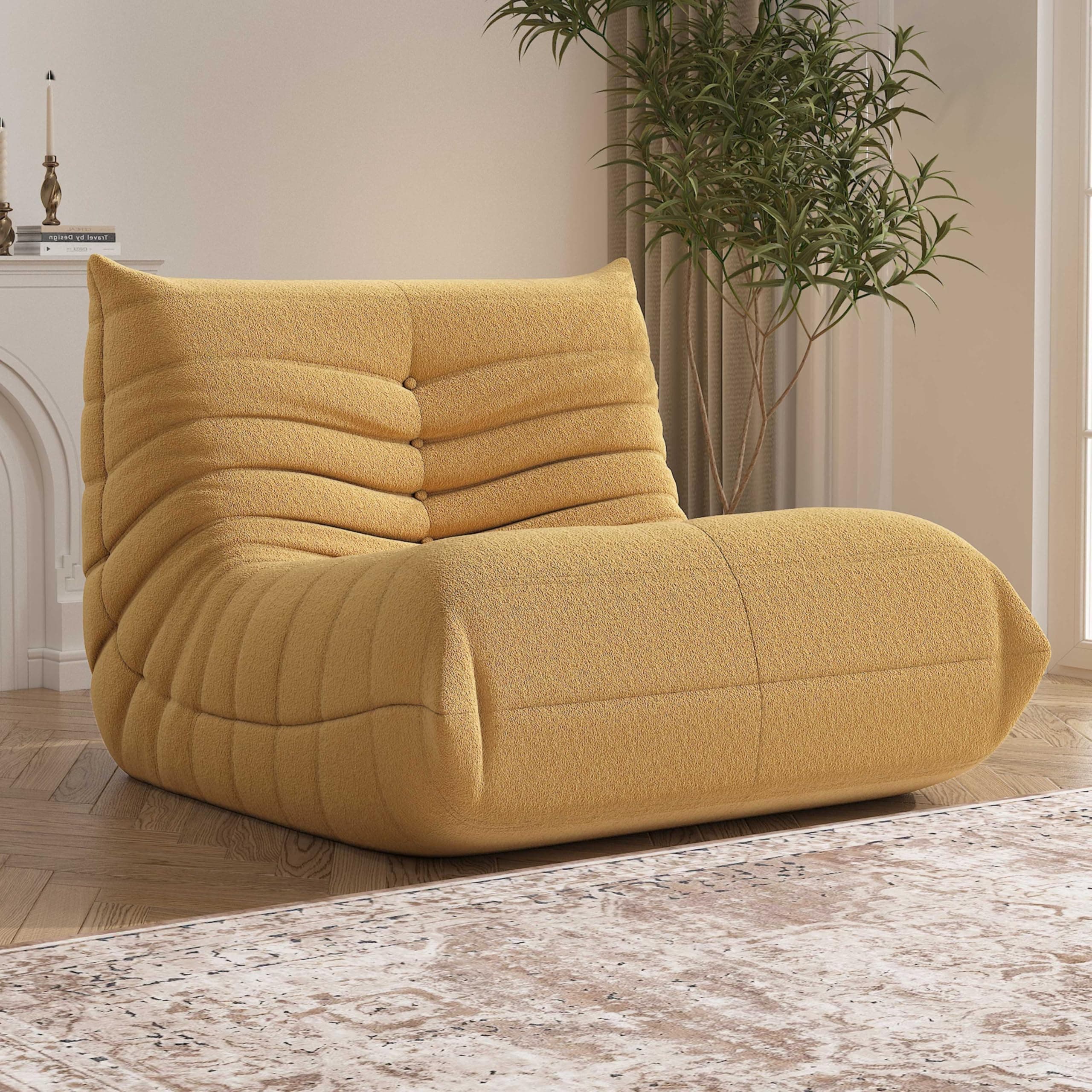 Bean Bag Chair, Memory Foam Bean Bag Sofa Large Bean Bag Chair for Adults, Bean Bag Chairs for Teens with High Density Comfortable Foam, Bean Bag for Living Room, Bedroom (Yellow)