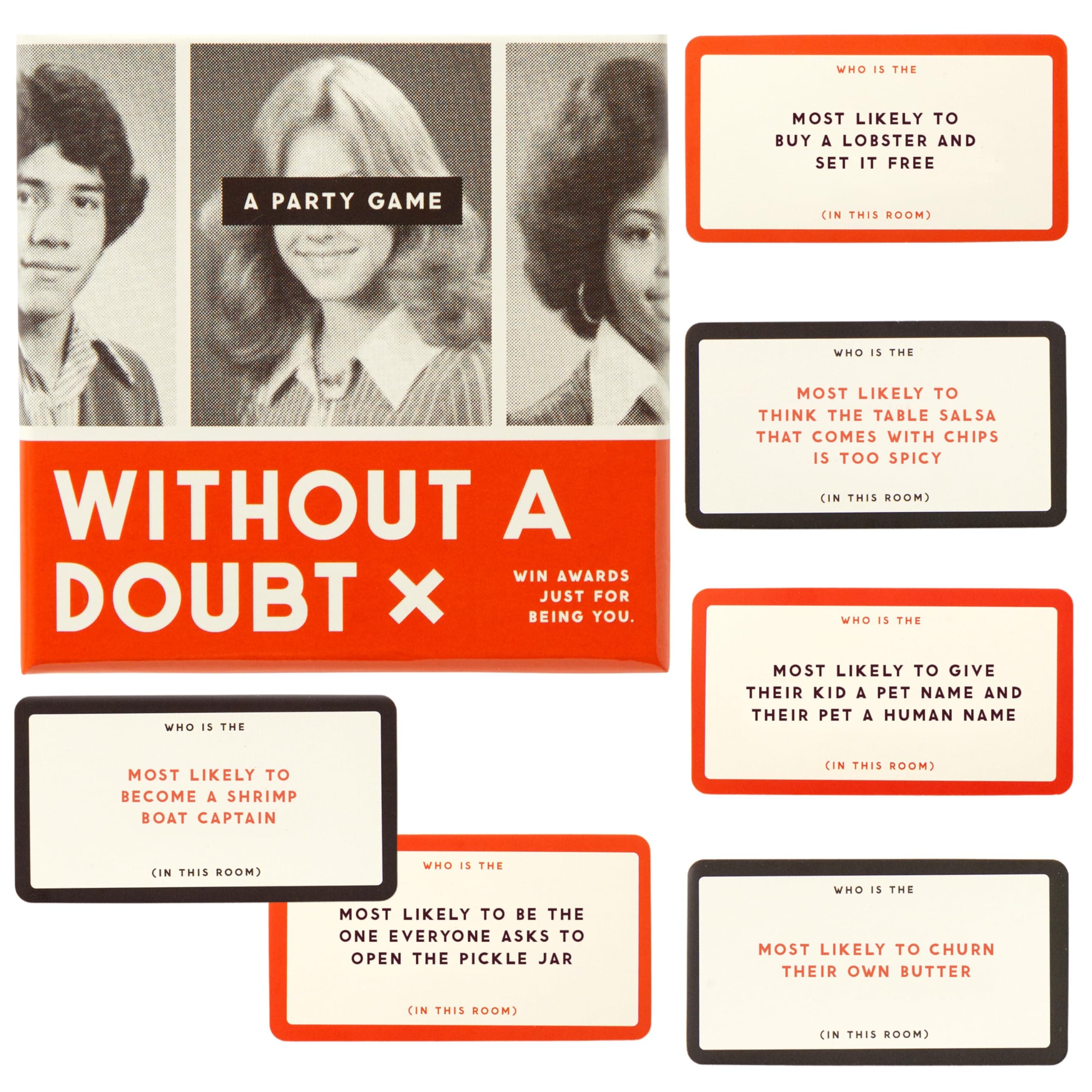 Brass Monkey Without A Doubt – Social Party Game with 200 Game Card Prompts to Nominate Players with Random Superlatives