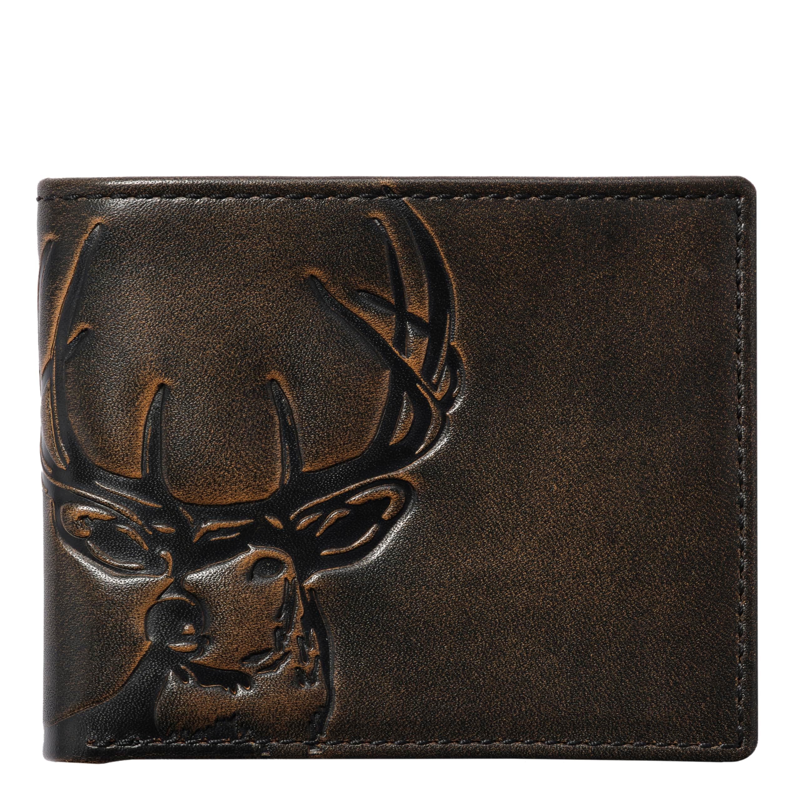 House of Jack Co. Deer Bifold Wallet for Men with Two ID Windows, Camou Lined Hunting Wallet, Full Grain Cowhide Leather Wallet, Black