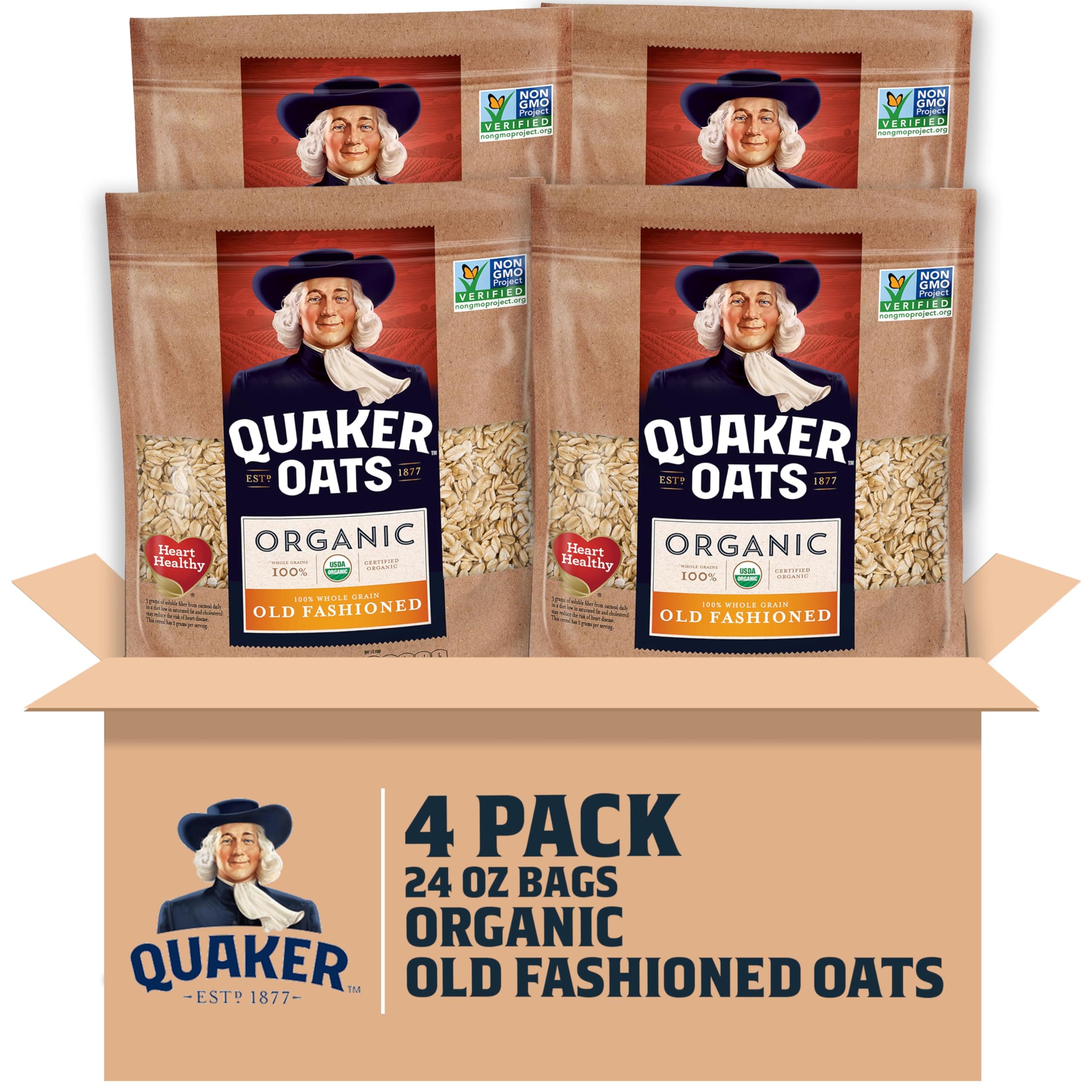 Old Fashioned Rolled Oats, USDA Organic, Non GMO Project Verified, 24oz Resealable Bags (Pack of 4)