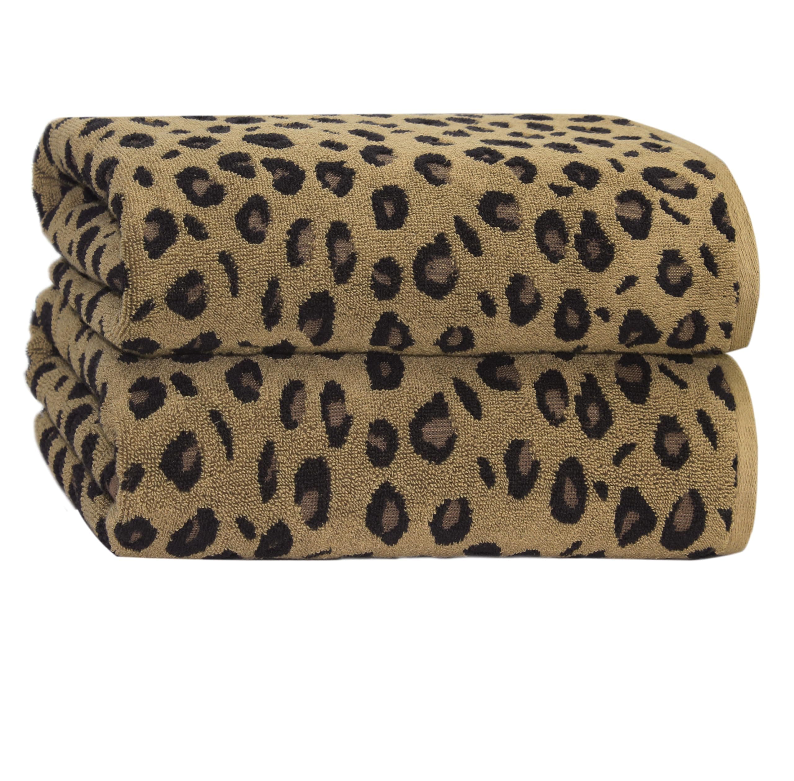COTTON CRAFT Oversized Bath Sheet - 2 Pack Extra Large 32 x 89 Animal Print Leopard Cheetah Africa Safari 100% Cotton Jacquard Towel - Soft Absorbent Luxury Bathroom Shower Spa 450 GSM Bath Sheet
