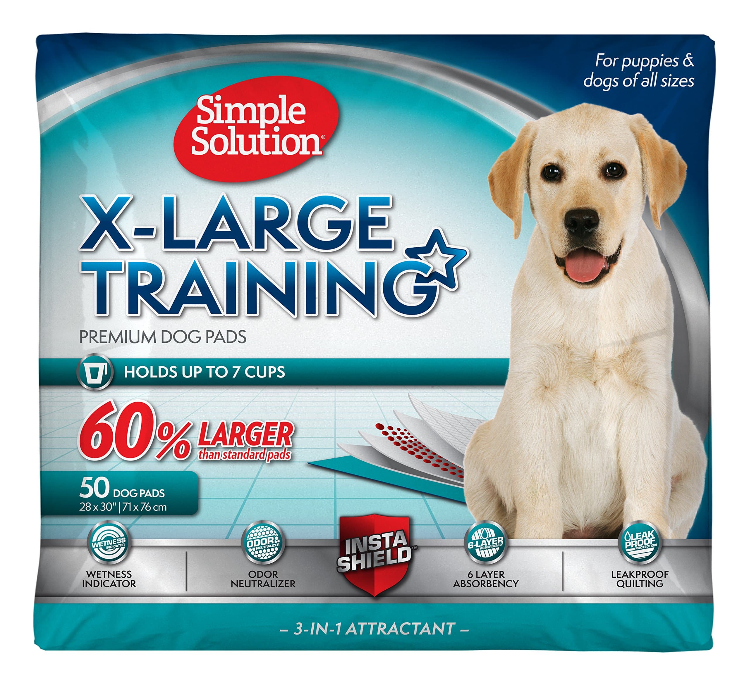 Extra Large Pee Pads For Dogs, XXL Puppy Potty Training Wee Wee Pad, 6 Layers Thick, Instashield Absorbent, Attracts Dogs, Leak Proof, Odor Neutralizing, Disposable, XLARGE 28"x30"