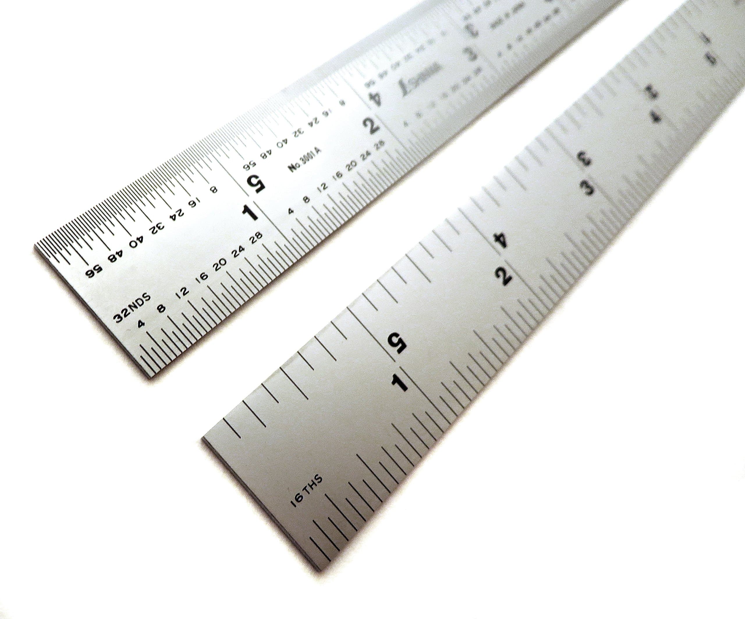 Shinwa 12" 4R Rigid (1.250” wide x .040” thick) Zero Glare Satin Chrome Stainless Steel 4R Machinist Engineer Ruler / Rule with Graduations in 1/64, 1/32, 1/8, 1/16 Model H-3001C