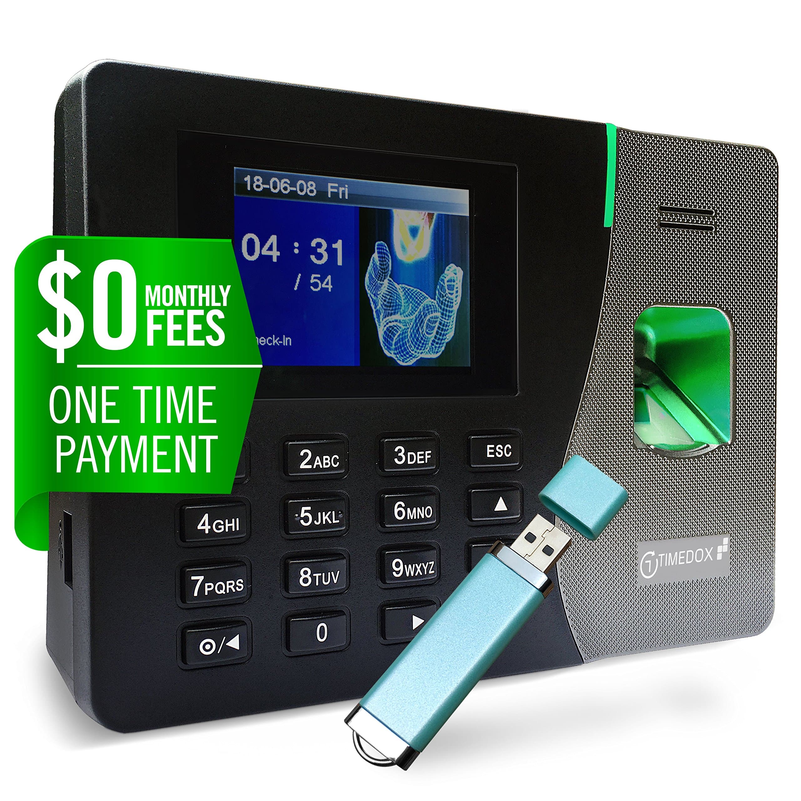 Timedox Silver Plus Biometric Fingerprint Time Clock for Employees | $0 No Monthly Fee | One-Time payment for the software is required | Export Dynamic Reports to Payroll | 2 Yr. Warranty | US Support