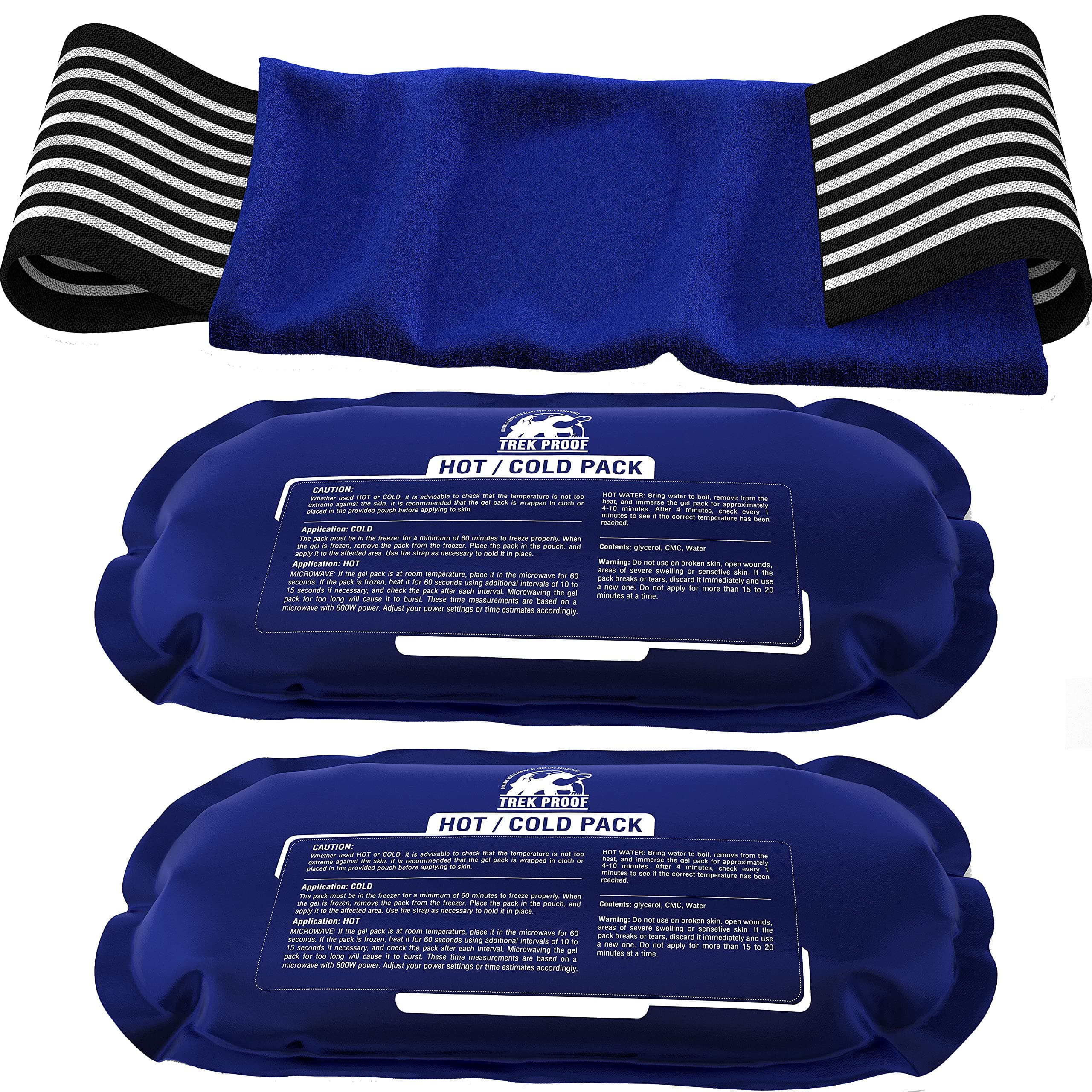 TREKPROOF Ice Pack (2-Piece Set) Reusable Hot and Cold Therapy Gel Wrap Support Injury Recovery, Alleviate Joint and Muscle Pain Rotator Cuff, Knees, Back & More (3 Piece Set - Classic)