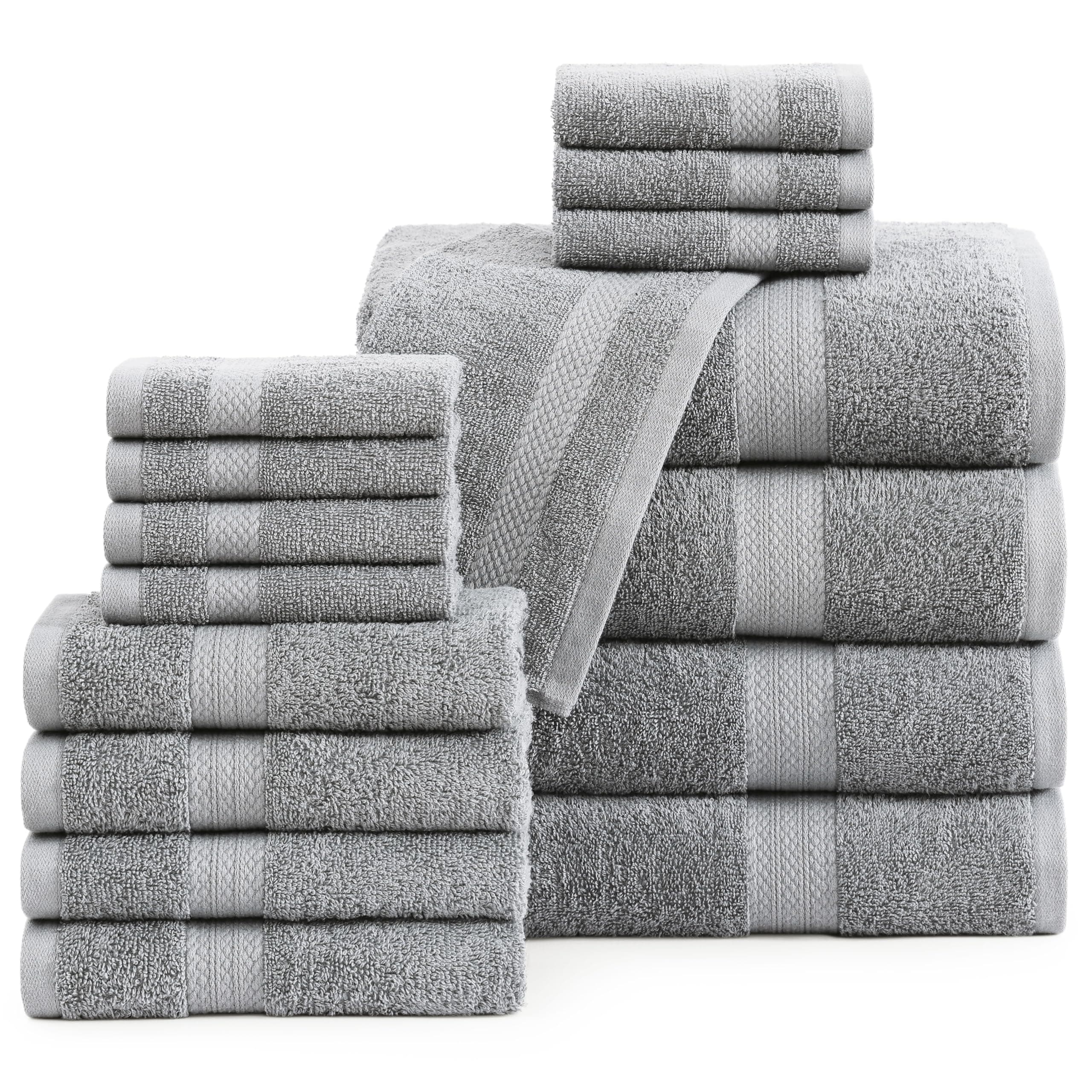 LANE LINEN 100% Cotton Luxury Bathroom Towel Set - 16 Pcs - Ring Spun, Quick Dry, Super Soft & Highly Absorbent - 4 Bath, 8 Washcloths, 4 Hand Towels - Pre Shrunk, Can be Used in Salon - Space Grey